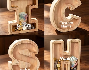Personalized Wooden Letter Piggy Bank, Custom Name Alphabet Coin Bank, Custom Initial Money Box, Nursery Decor, Handmade Wooden Savings Box