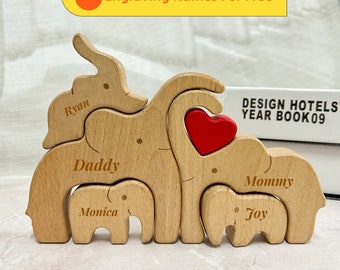 Wooden Carved Elephant Puzzles,All Family Members Together,Personalised Wooden Elephant Family Jigsaw Puzzle,Home Decor,Elephant puzzle