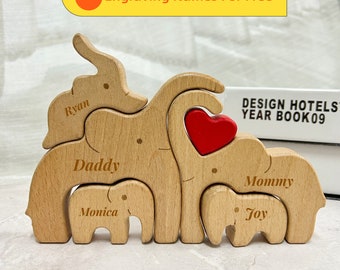 Wooden Carved Elephant Puzzles,All Family Members Together, Personalised Wooden Elephant Family Jigsaw Puzzle,Home Decor,Mother’s Day Gift