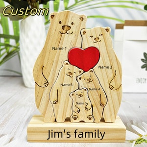 Regalo del Día de la Madre, Rompecabezas familiar de osos de abrazo de madera, Rompecabezas familiar personalizado, Animales de madera personalizados, Regalo para amantes de los osos