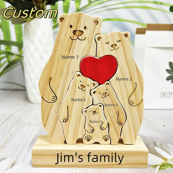Personalisiertes Familienpuzzle Aus Holz - 3 Bären Motiv, 15x11 Cm, Deko & Geschenk