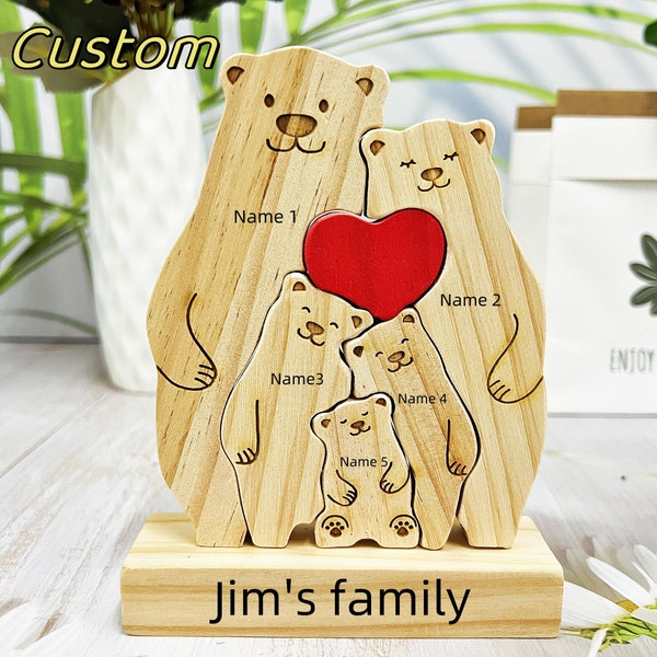 Regalo per la festa della mamma, puzzle in legno per la famiglia con orsi abbracci, puzzle per famiglia personalizzato, animali in legno personalizzati, regalo per l'amante degli orsi