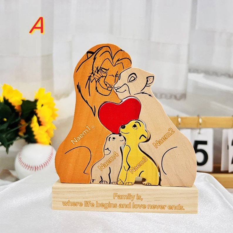 Personalized Lion Family Wooden Puzzle,lion Puzzle With Engravable Name ...