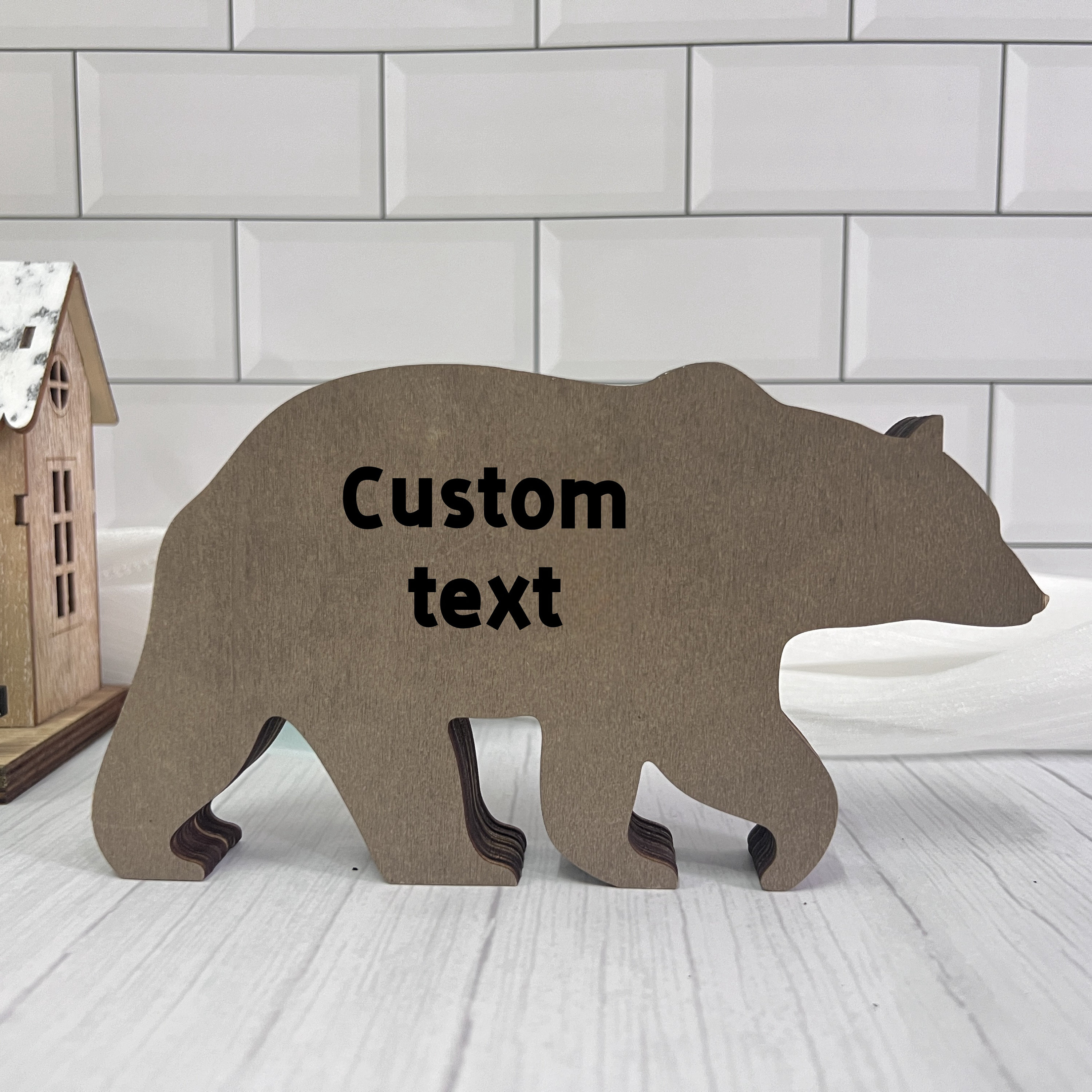 木製動物彫刻、3Dナチュラル動物装飾、木製クマ、デスクトップ装飾、壁