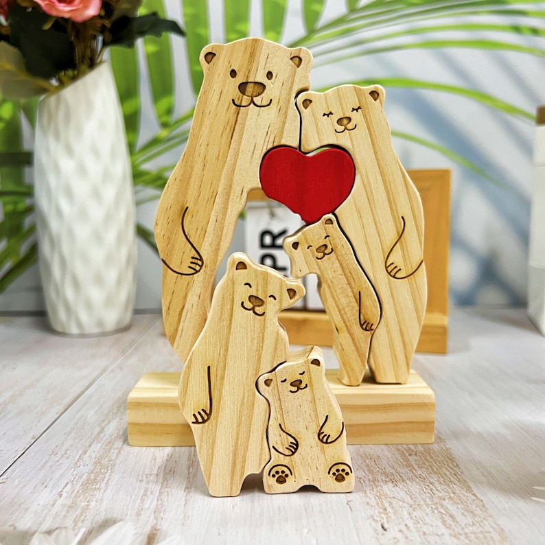 Mother's Day Gift, Family Wooden Hug Bears Puzzle,Personalized Family Puzzle,Custom Wooden Animals,Bear Lover Gift image 2