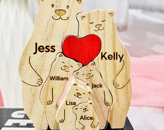 Mother's Day gift,Father's Day gift,Family wooden hug bear puzzle,Personalized family puzzle,5-bear family,Bear enthusiast gift,Anniversary