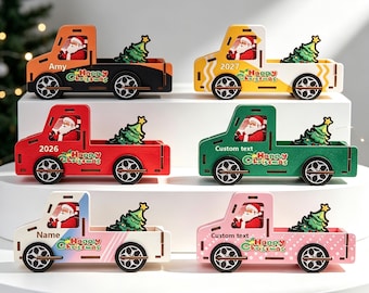 DIY Assembly Christmas Wooden Truck  Personalized Text Christmas Tiered Tray Decor,  Christmas Stocking Stuffer Gift