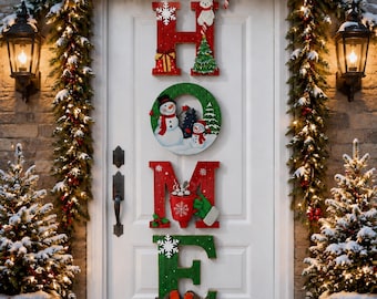 Seasonal HOME Wooden Sign, Front Door Wall Decor, Farmhouse Porch Hanging Plaque, Holiday Housewarming Gift, Halloween decorations