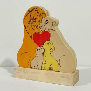 Muttertagsgeschenk, aus Holz geschnitzte Löwenpuzzles, alle Familienmitglieder zusammen Puzzle, personalisiertes Löwenfamilienpuzzle aus Holz, Wohndekoration Bild 3