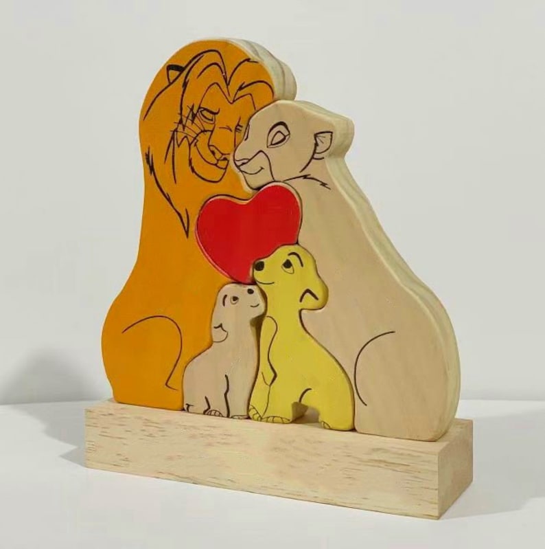 Mother's Day Gift,Wooden Carved Lion Puzzles,All Family Members Together Puzzle, Personalised Wooden Lion Family Jigsaw Puzzle,Home Decor zdjęcie 3