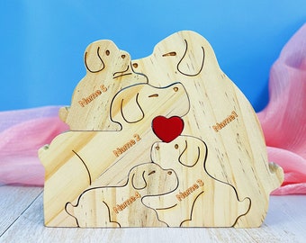 Wooden Dog Family Puzzle, Mother's Day gift, Gift for parents, Gift for children, Family souvenir gift, Personalized Wood Family Name Puzzle