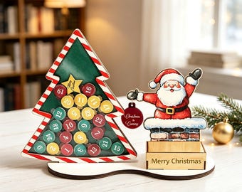 Wooden Christmas Advent Calendar, DIY Assembly Christmas Tree Countdown Calendar, Santa Chimney Tabletop Decor, Christmas Family Gift