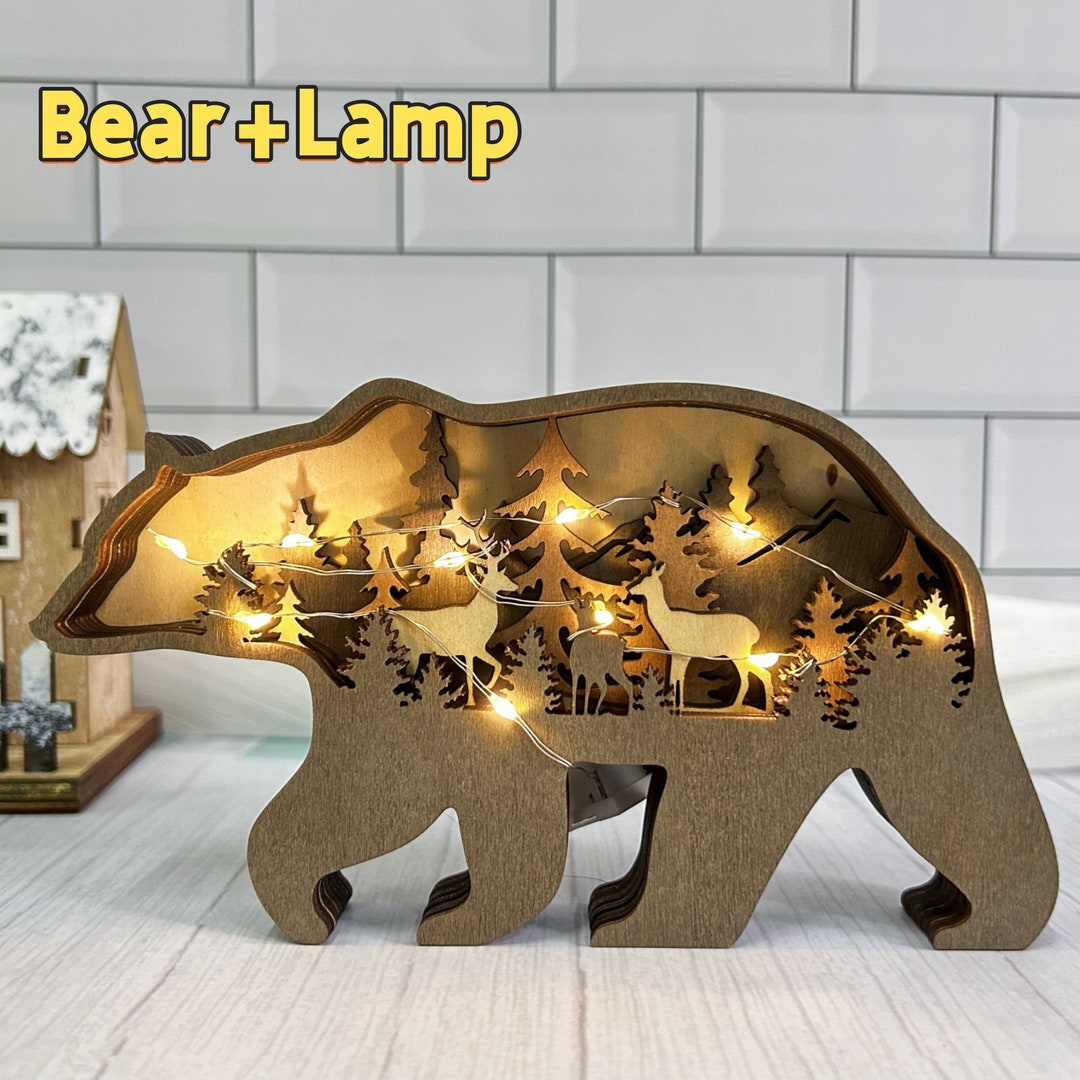 木製動物彫刻、3Dナチュラル動物装飾、木製クマ、デスクトップ装飾、壁