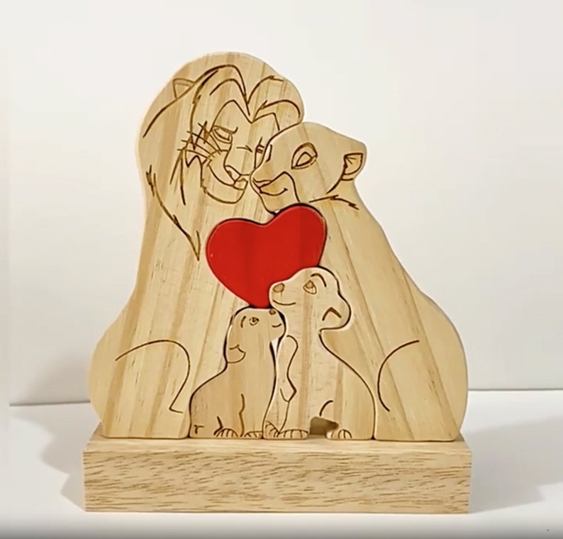 Muttertagsgeschenk, aus Holz geschnitzte Löwenpuzzles, alle Familienmitglieder zusammen Puzzle, personalisiertes Löwenfamilienpuzzle aus Holz, Wohndekoration Bild 8
