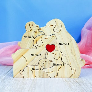 Wooden Dog Family Puzzle, Gift for parents,Gift for children, Family souvenir gift,Personalized Wood Family Name Puzzle,Wooden animal puzzle