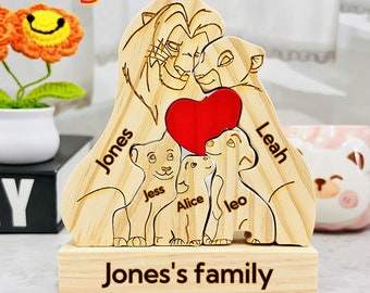 Mother's Day gift,Family wooden lion hug puzzle,Personalized family puzzle,Customized wooden animals,lion enthusiast gift,Father's Day gift