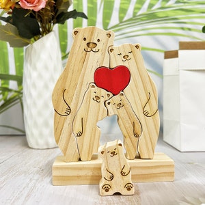 Mother's Day Gift, Family Wooden Hug Bears Puzzle,Personalized Family Puzzle,Custom Wooden Animals,Bear Lover Gift image 3