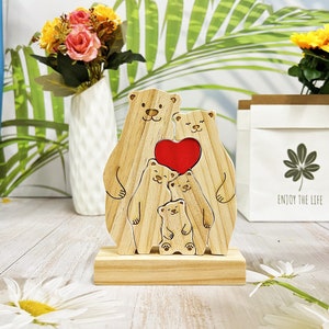 Mother's Day Gift, Family Wooden Hug Bears Puzzle,Personalized Family Puzzle,Custom Wooden Animals,Bear Lover Gift image 4