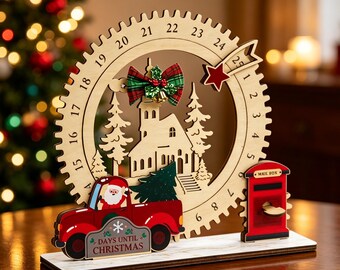 DIY Wooden Christmas Advent Calendar Kit, Unassembled Christmas Countdown Decor, Santa Truck Tabletop Advent Calendar, Christmas Craft Kit