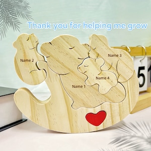 Wooden bear family puzzle, carved family name puzzle, family souvenir gift, souvenir. Animal family,Wooden bear family puzzle