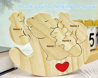 Wooden bear family puzzle, carved family name puzzle, family souvenir gift, Mother's Day gift. Animal family,Wooden bear family puzzle