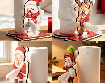 Custom Funny Christmas Wooden Toilet Paper Holder ,Personalized Bathroom Decor, Santa Snowman Reindeer Elf, Gag Christmas Gift,