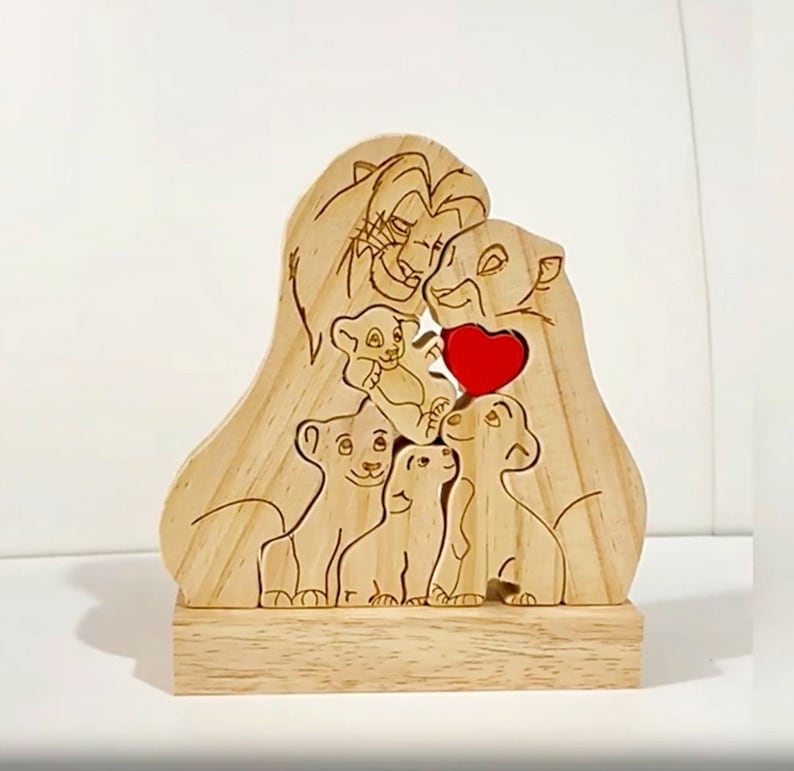 Muttertagsgeschenk, aus Holz geschnitzte Löwenpuzzles, alle Familienmitglieder zusammen Puzzle, personalisiertes Löwenfamilienpuzzle aus Holz, Wohndekoration Bild 4