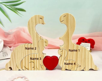 Mother's Day Gift, Father's Day Gift,Family Wooden Hug Dinosaur Puzzle,Personalized Family Puzzle,Customized Wooden Animals,4 Wooden Animals