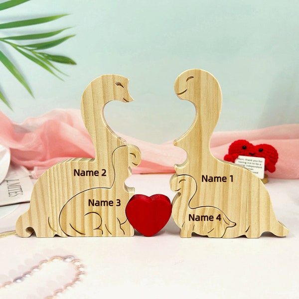 Mother's Day Gift, Father's Day Gift,Family Wooden Hug Dinosaur Puzzle,Personalized Family Puzzle,Customized Wooden Animals,4 Wooden Animals