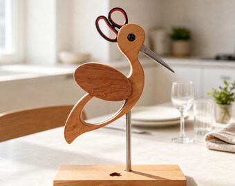 Personalized Hand Carved Wooden Bird Sculpture, Custom Engraved Wood Bird Table Decor,  Gift for Housewarming, Gift for Seamstress & Crafter