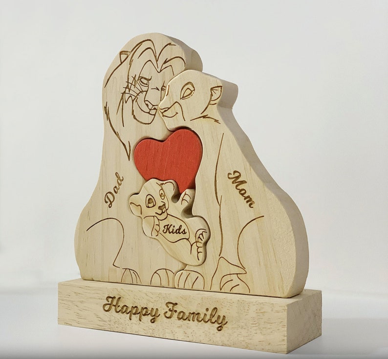 Muttertagsgeschenk, aus Holz geschnitzte Löwenpuzzles, alle Familienmitglieder zusammen Puzzle, personalisiertes Löwenfamilienpuzzle aus Holz, Wohndekoration Bild 9