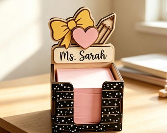 Gepersonaliseerde notitiehouder voor leerkrachten, houten memodispenser met eigen naam, bedankcadeau voor leerkrachten, cadeau voor de start van het schooljaar