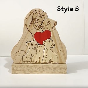 Muttertagsgeschenk, aus Holz geschnitzte Löwenpuzzles, alle Familienmitglieder zusammen Puzzle, personalisiertes Löwenfamilienpuzzle aus Holz, Wohndekoration Bild 7