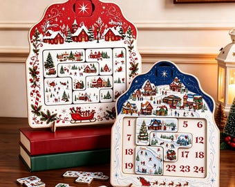 Wooden Christmas Advent Calendar Puzzle , Christmas Countdown Decor, Winter Village Wooden Puzzle, Christmas Tabletop Ornament