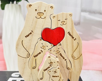 Muttertagsgeschenk, Vatertagsgeschenk, Umarmungsbären-Puzzle aus Holz für die Familie, personalisiertes Familienpuzzle, 5-Bären-Familie, Geschenk für Bärenbegeisterte, Jubiläum
