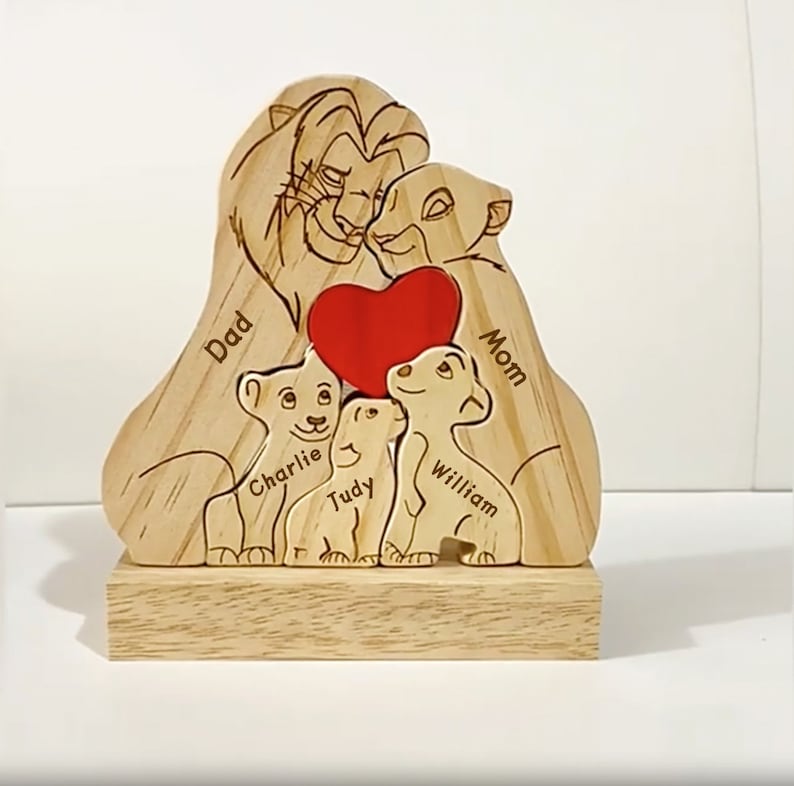 Muttertagsgeschenk, aus Holz geschnitzte Löwenpuzzles, alle Familienmitglieder zusammen Puzzle, personalisiertes Löwenfamilienpuzzle aus Holz, Wohndekoration Bild 5