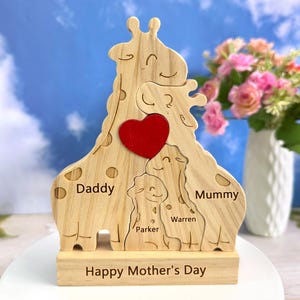 Custom Wooden Giraffes Family Puzzle ,Mother&#39;s Day,Personalized Wooden Giraffe Family Puzzle,Family Members,Wooden Family Member Puzzle