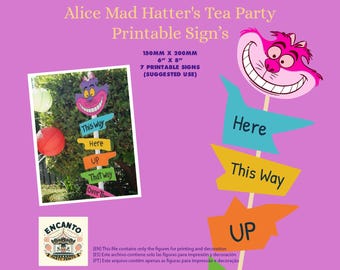 Printable Alice in Wonderland Arrow Signs for Parties, Tea Party Decor