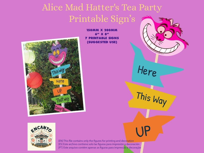Alice Hand Sign Printable Alice in Wonderland Arrow Signs for Parties, Tea Party Decor ...