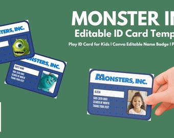 Monster Inc. “Scarer of the Month” Identification Badge Card for Parties. Party Accessory. DIY (Do It Yourself). Editable Canva Template.