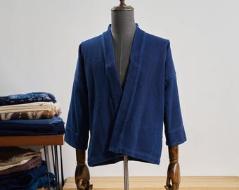 Kimono índigo, haori de tela kendo japonesa, bata de algodón teñida a mano, ropa de trabajo wabi-sabi, chaqueta unisex estilo samurái, regalo para él