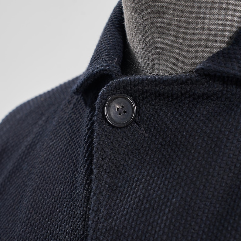 Retro French work jacket Indigo dyed sashiko cotton fabric retro jacket