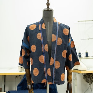Japanese Vintage Color-Woven Taoist Robe Men&#39;s Spring/Autumn New Washed Embroidered Indigo Thin Raglan Sleeve Jacket Casual Cardigan Coat