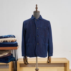 Heavy Weight Indigo French Jacket Men Autumn Winter Vintage Workwear Tooling Jacket BlueDyed Kendo Fabric Multi-pocket Cardgian Coat