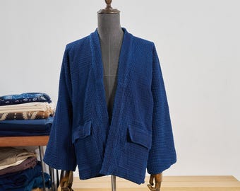 Kurtka kimono Vintage Indigo: ręcznie robiony japoński płaszcz bawełniany