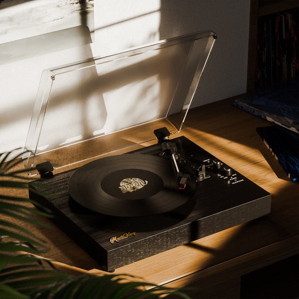 Vinyl Plattenspieler mit eingebauten Lautsprechern für Unterhaltung und Heimdekoration Schwarz Vintage / Muttertagsgeschenke
