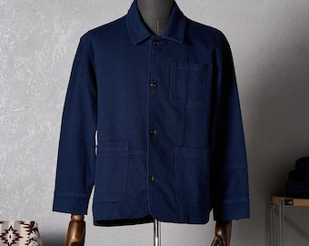Vintage Denim Blue Chore Coat | Unisex Cotton Utility Work Jacket