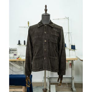 Fransk stil jacka Vintage manchester cargojacka med slag flera fickor arbetsjacka vinter brun enfärgad casual kofta rocktopp