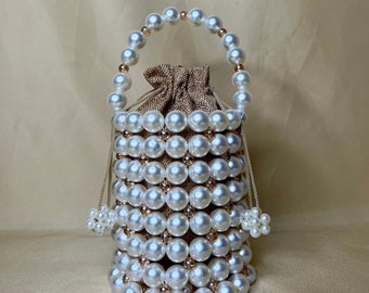 Pearl Bag  - Pearl Purse - Pearl Bead Bag  -Bridal Pearl bag For Wedding - Evening Bags - Luxury Bag - Wedding Purse - Bucket bag - bead bag