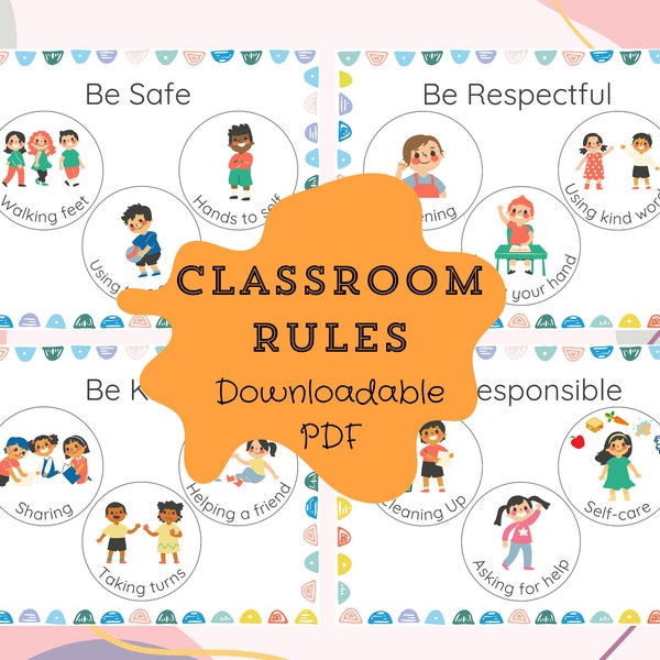 Classroom Set of Rules | INSTANT DOWNLOAD | PDF Canva Design | Multi-Color Scheme | Visual Set | Easy-to-Read | Child-Friendly Font